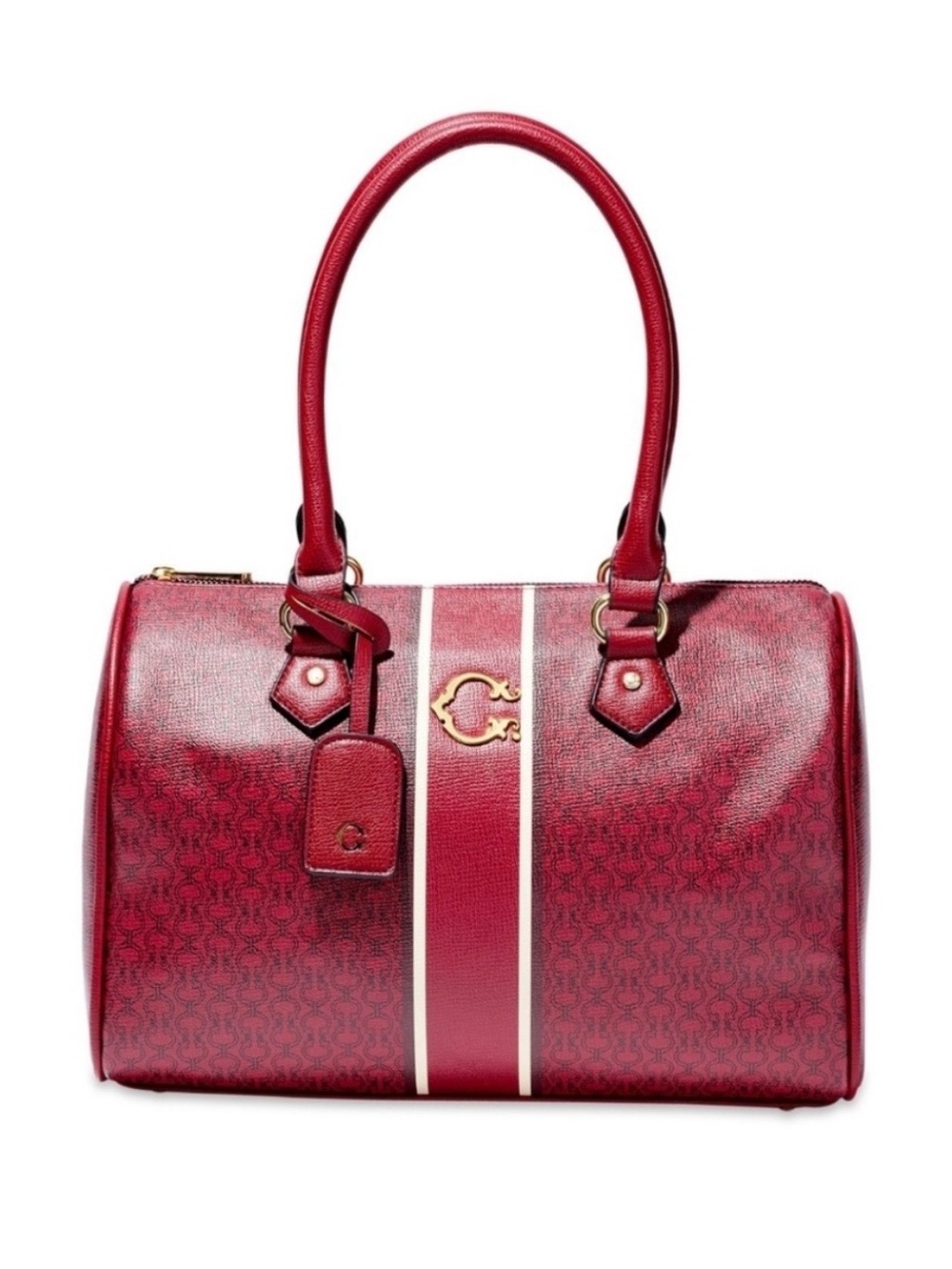 C. Wonder Red Leather Satchel with Cream Stripe